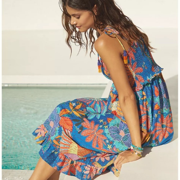 NWT Farm Rio Smocked Cover-Up Midi Dress - Picture 2 of 7